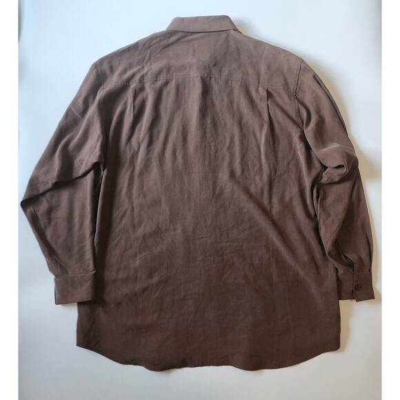 Vintage Genelli Button Shirt Men XL Brown 100 Silk Retro Sopranos 90s Wave Boho - Picture 5 of 11